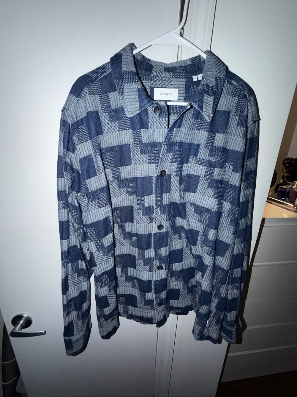 Les Deux Men's Blue Patterned Lightweight Shirt Jacket